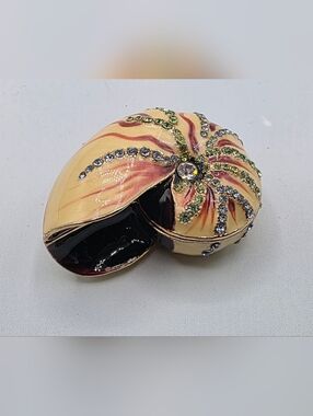 Enamel Shell Trinket Box with Crystal Accents - Yellow 2.5 Inches.